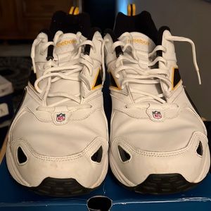 Reebok size 14 white, black, and yellow shoes
